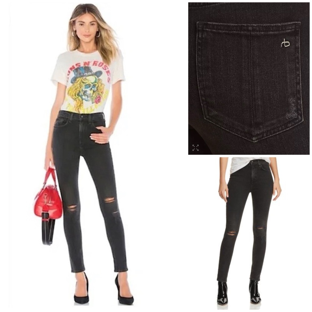 Rag & Bone ~ HIGH-RISE DISTRESSED ANKLE SKINNY JEANS IN ROCK WITH HOLES